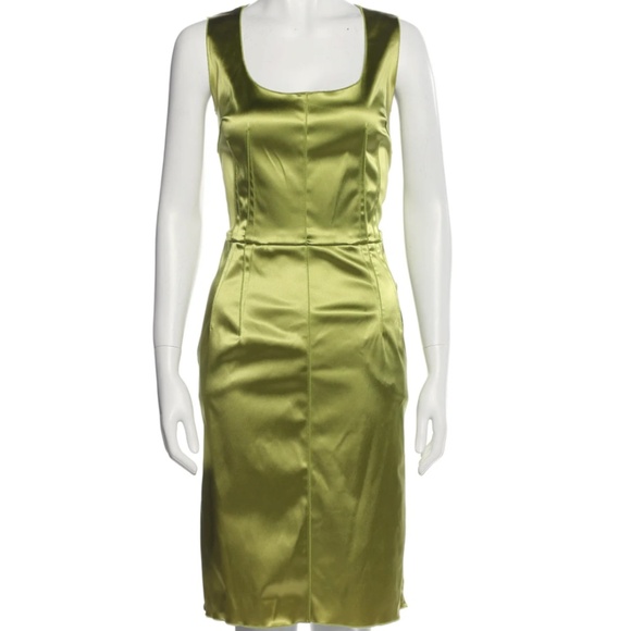 Dolce and Gabbana Vintage Chartreuse Green Satin Sheath Dress Size 6 - Picture 1 of 4